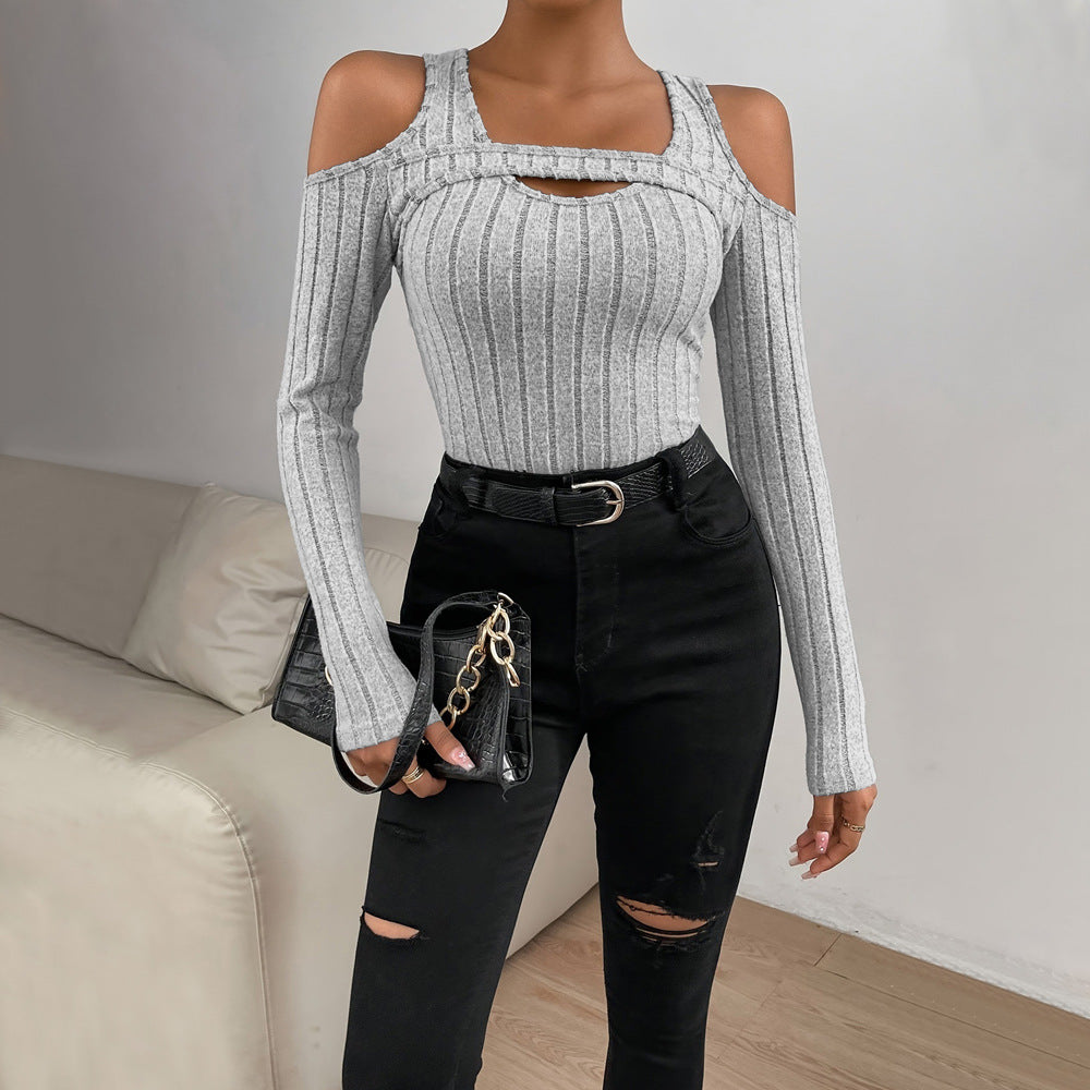 Damen Langarm- Strukturiert V-Ausschnitt Cut-Out-Details Norvielle