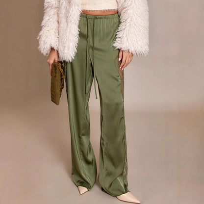 Damen Satin-Hose mit Spitzeneinsätzen Seiten-Schnitt
