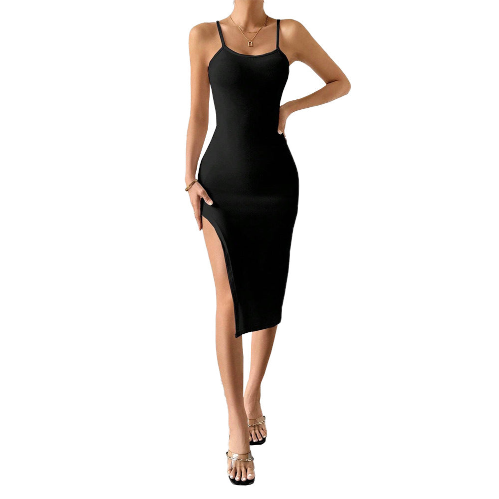 Damen Minikleid Spaghettiträger Eleganter Schlitz