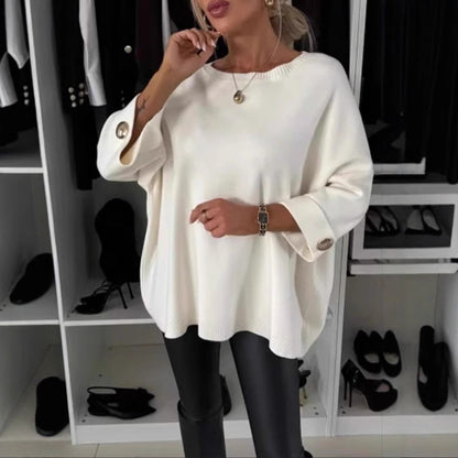Damen Strickpullover Lässig Knopfdetails Beige