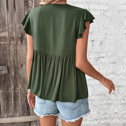 Damen Bluse Rüschendetails Knopfverschluss Norvielle