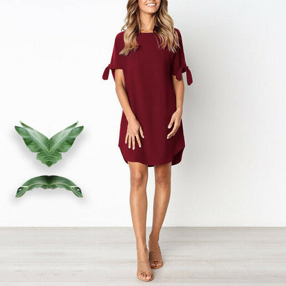 Damen Leinenkleid mit Bindärmeln Beige - Norvielle