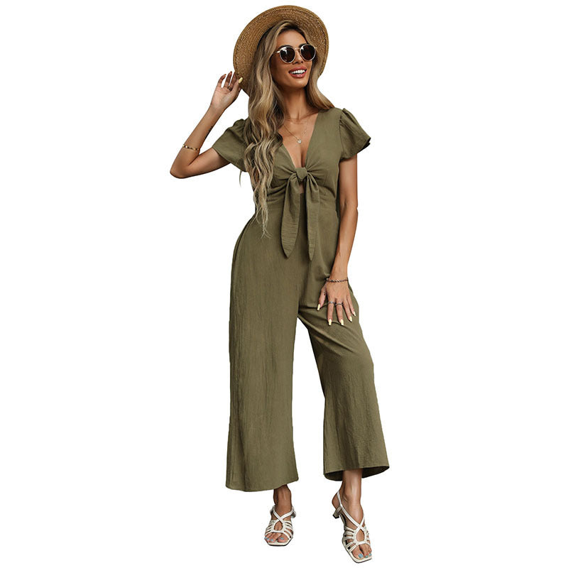 Damen Jumpsuit Hochgeschlossen Knoten-Detail Elegant