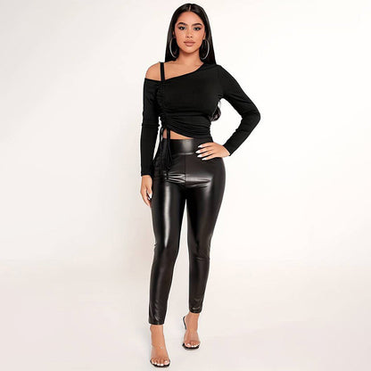 Damen Crop- Asymmetrisch Rüschen