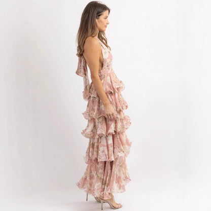 Damen Maxikleid Floraler Druck Mit Volants Norvielle