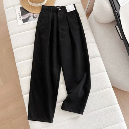 Damen Chino-Hose Weite Passform Hochwerder Bund Praktische Taschen