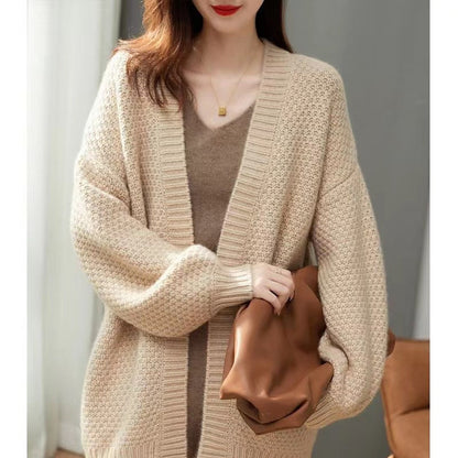 Damen Strickcardigan Oversized Lässig Vielfältige Texturen Beige