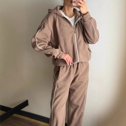 Damen Fleece-Anzug-Set Sportlich Mit Reißverschluss