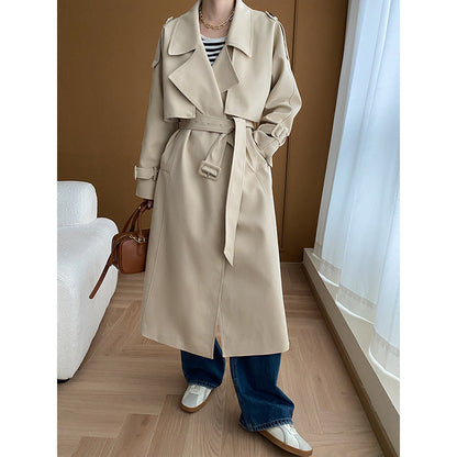 Damen Trenchcoat Breiter Revers Praktische Taschen