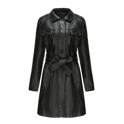 Damen Leder-Mantel Tailliert Mittellang