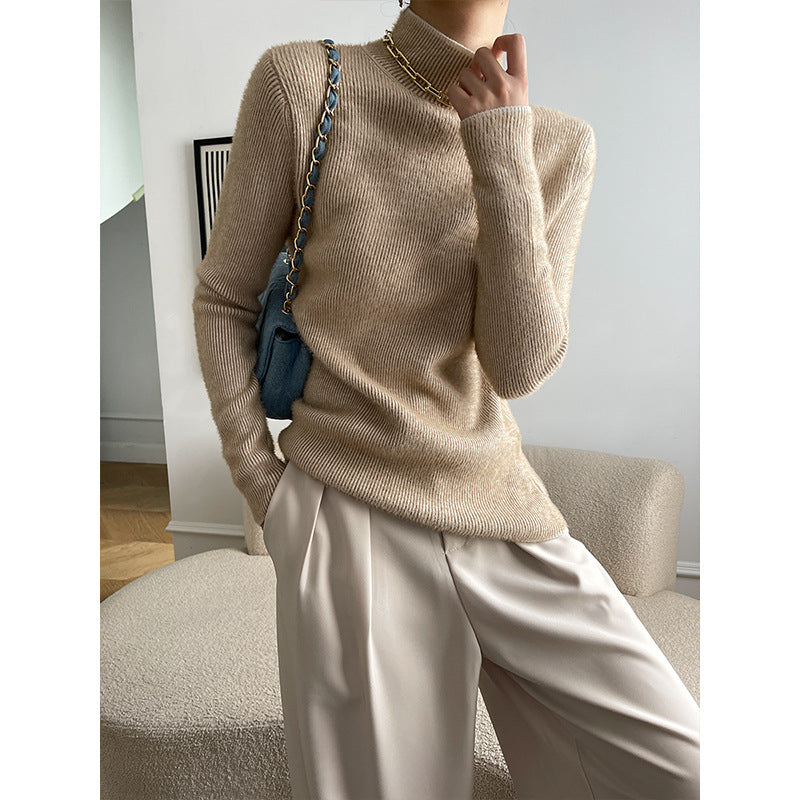 Damen Rippstrickpullover Hochkragen Tailliert Norvielle - Norvielle