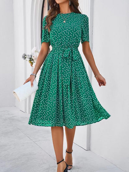 Damen Midikleid Punktedesign Taillengürtel Norvielle