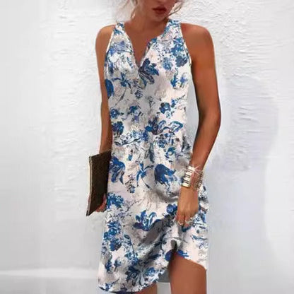 Damen Sommerkleid V-Ausschnitt Asymmetrischer Saum Norvielle