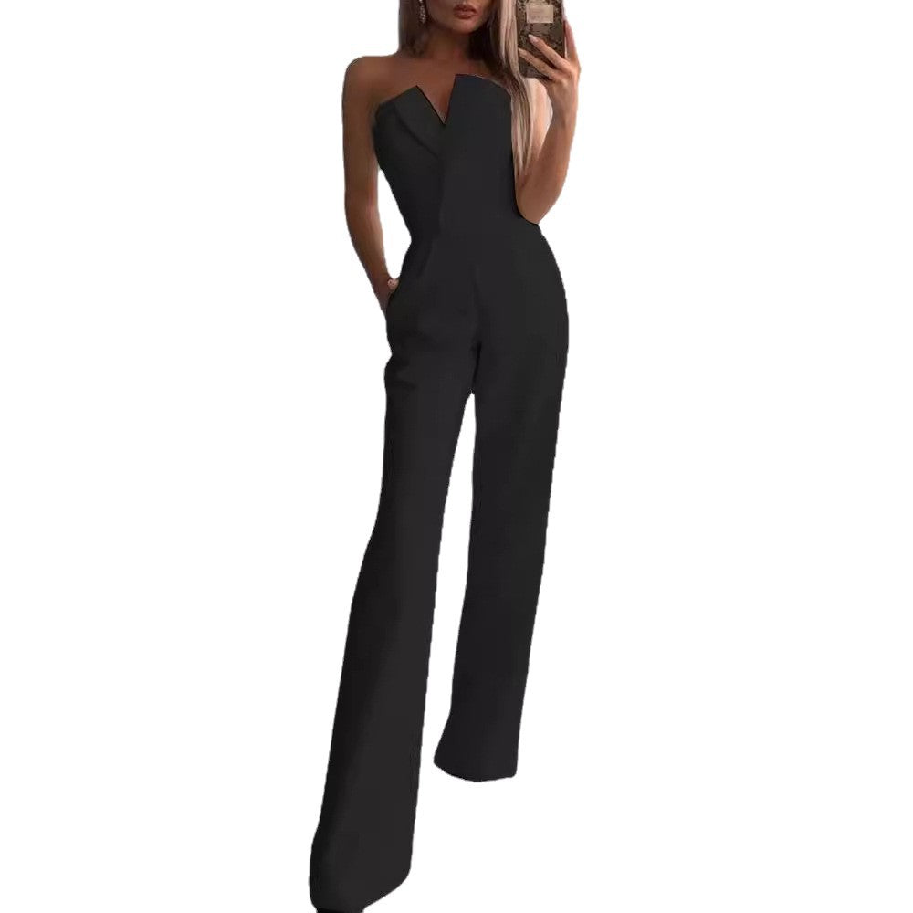 Damen Jumpsuit V-Ausschnitt Weites Bein Norvielle