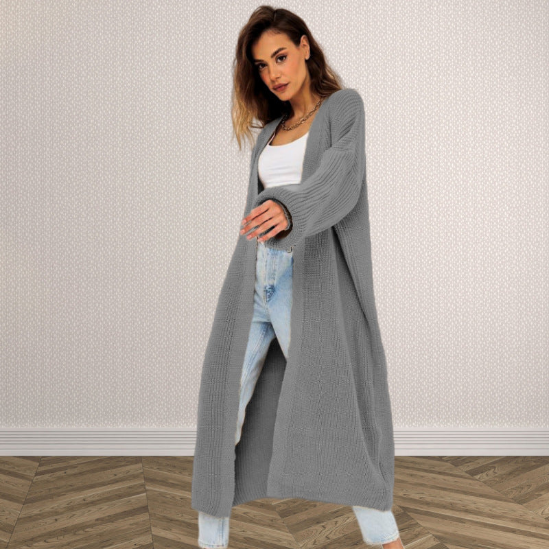 Damen Grobstrick Cardigan Offenes Frontdesign Tiefen Taschen Norvielle