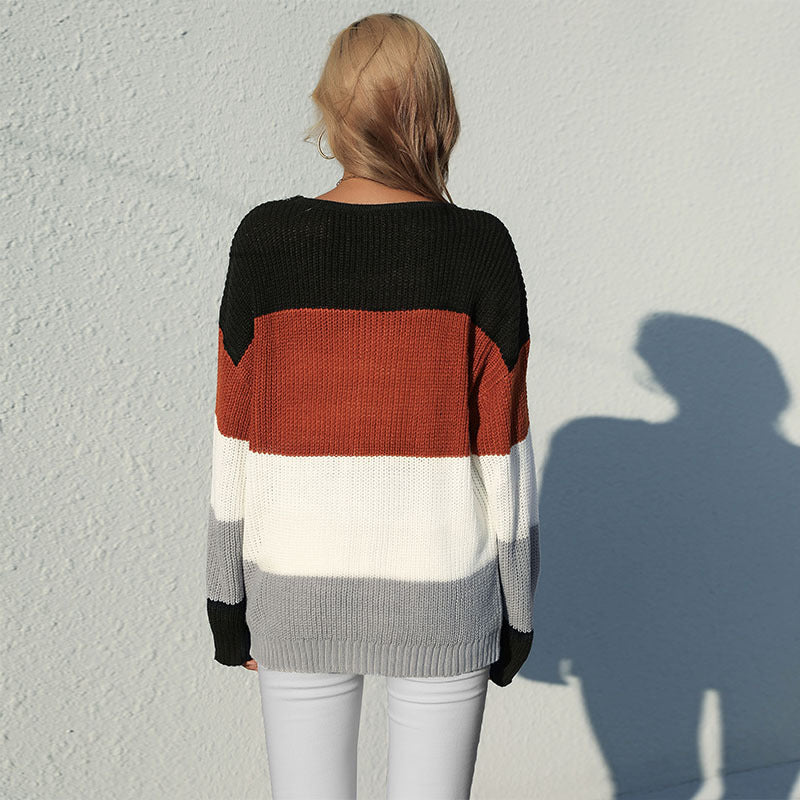 Damen Strickpullover Modernes Farbblock-Design Norvielle