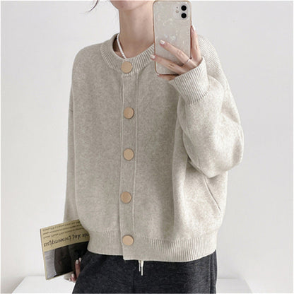Damen Strickcardigan Weiches Material Knöpfe Beige