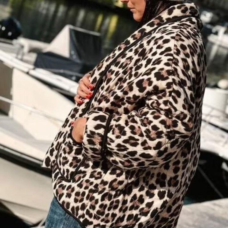 Damen Steppjacke Leo-Muster mit Taschen Norvielle