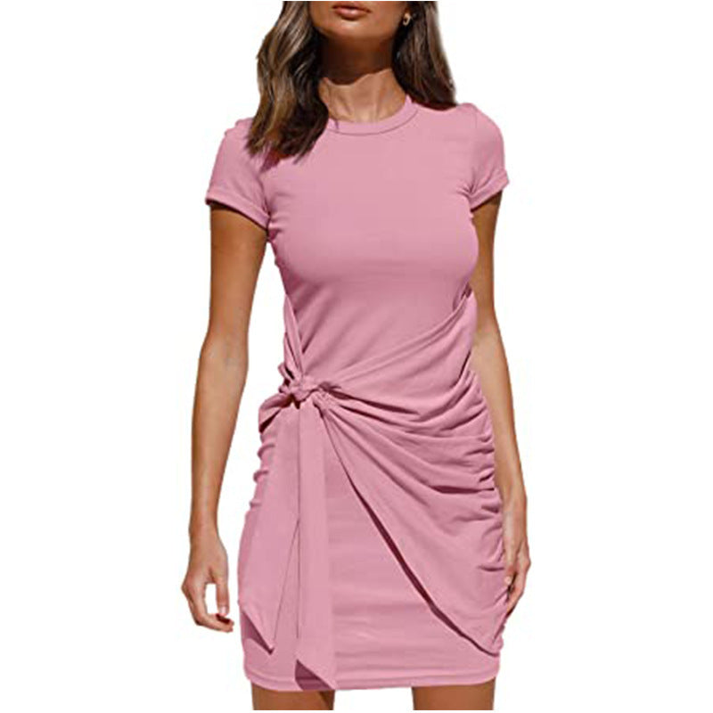 Damen Wickelkleid Kurzarm Raffung Knotendetail Norvielle