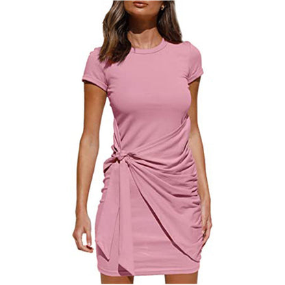 Damen Wickelkleid Kurzarm Raffung Knotendetail Norvielle