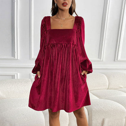 Damen Oversized Kleid Cordstoff Rüschendetail Anthrazit