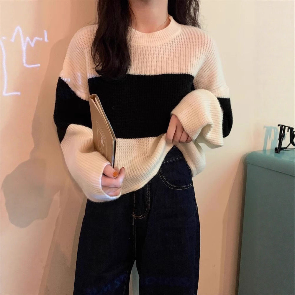 Damen Pullover Grobstrick Farbblockdesign Norvielle