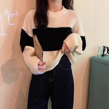 Damen Pullover Grobstrick Farbblockdesign Norvielle