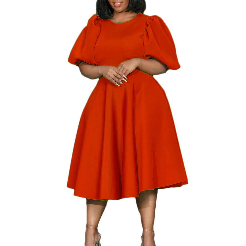 Damen Midikleid Voluminöse Puffärmel Schwingender Rock Norvielle
