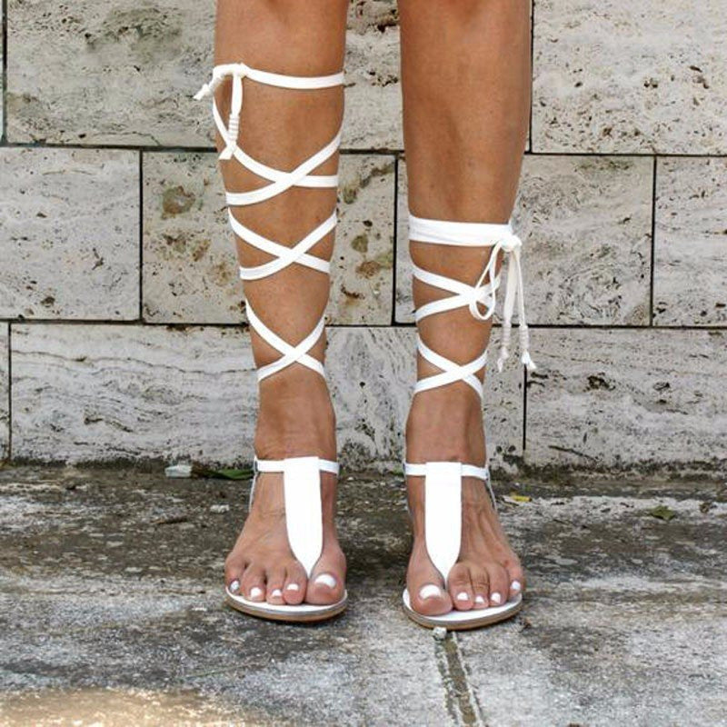 Damen Gladiator Sandalen Leder Beige