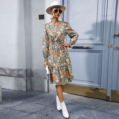 Damen Maxikleid mit Blumenmuster und Rüschen Norvielle