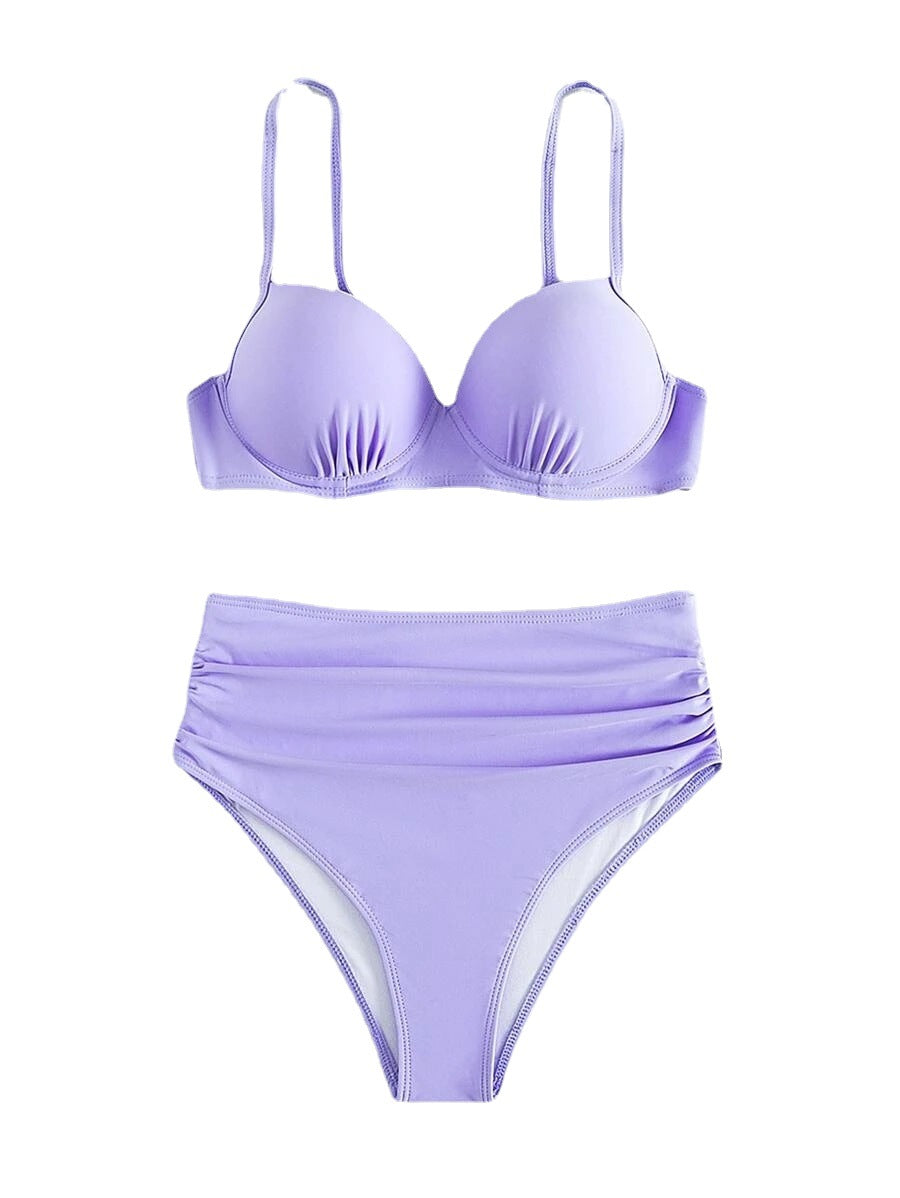 Damen Hochgeschnittener Bikini Gepolstert Verstellbar