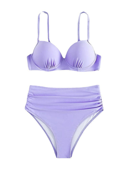Damen Hochgeschnittener Bikini Gepolstert Verstellbar