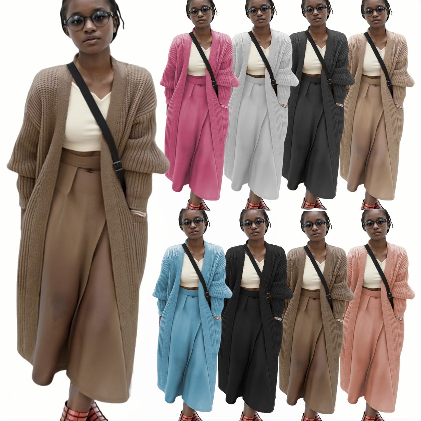 Damen Langstrickcardigan Lässige Struktur Weite Passform Beige - Norvielle