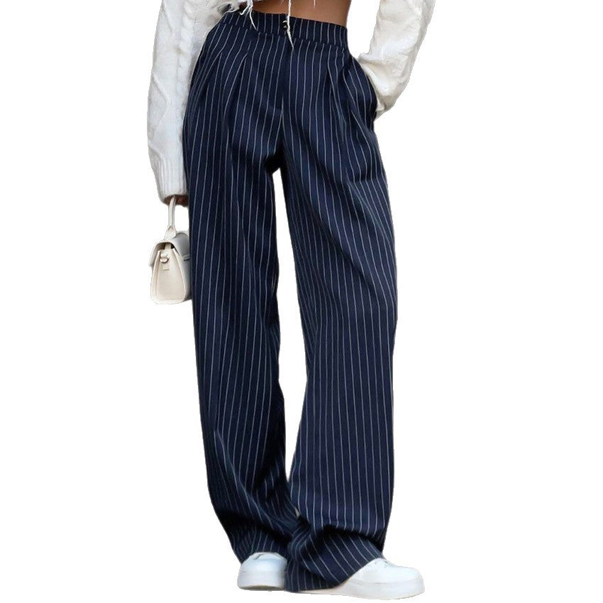Damenhose Weit Nadelstreifen Elastischer Bund