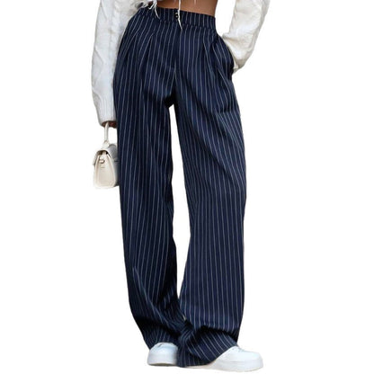Damenhose Weit Nadelstreifen Elastischer Bund