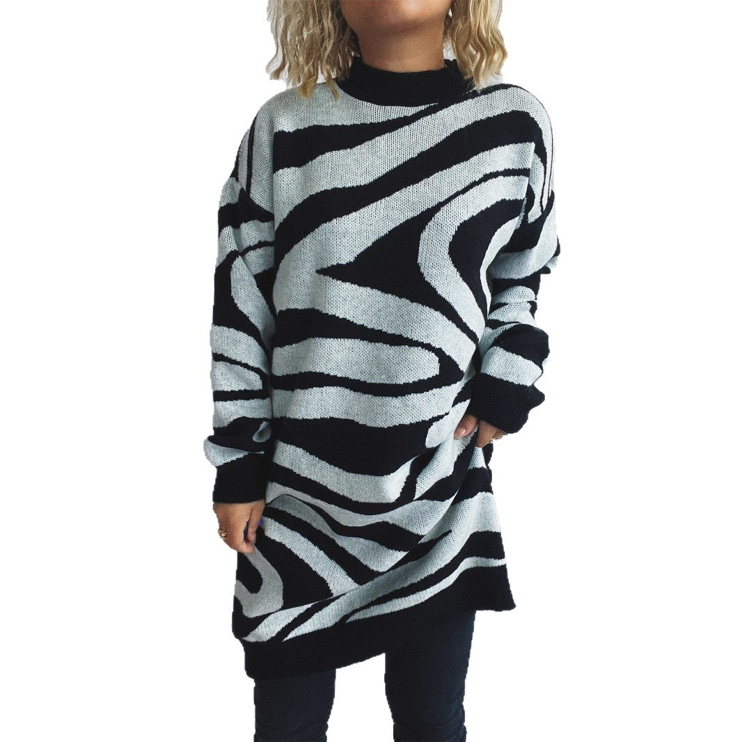 Damen Oversized Strickpullover Zebramuster Norvielle