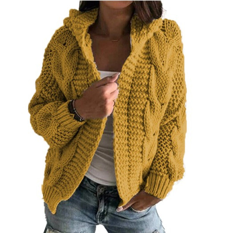 Damen Grobstrick Cardigan Kapuze tiefen Taschen Norvielle