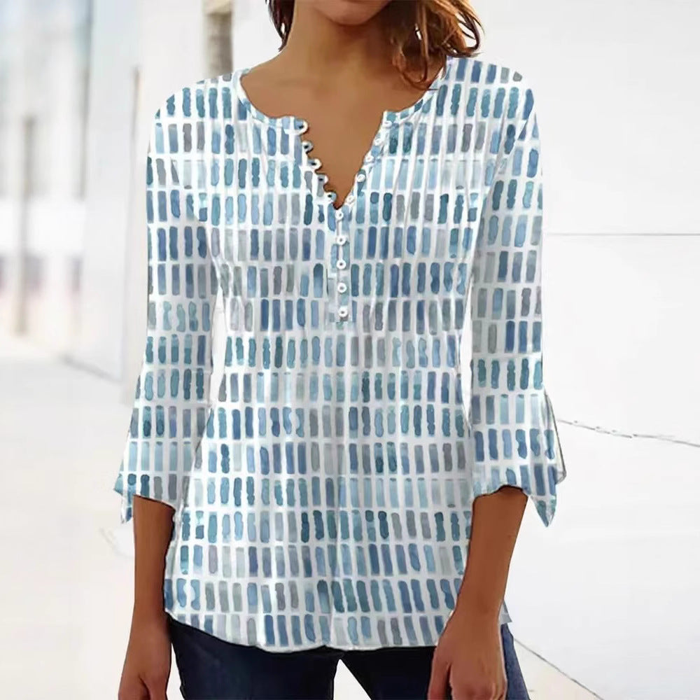 Damen Bluse Modernes Grafikdesign Knopfdetails