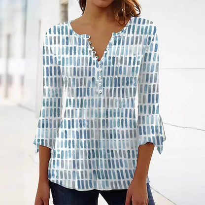 Damen Bluse Modernes Grafikdesign Knopfdetails