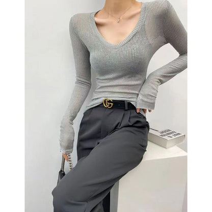 Damen Langarmshirt Rippstruktur Figurbetont Norvielle