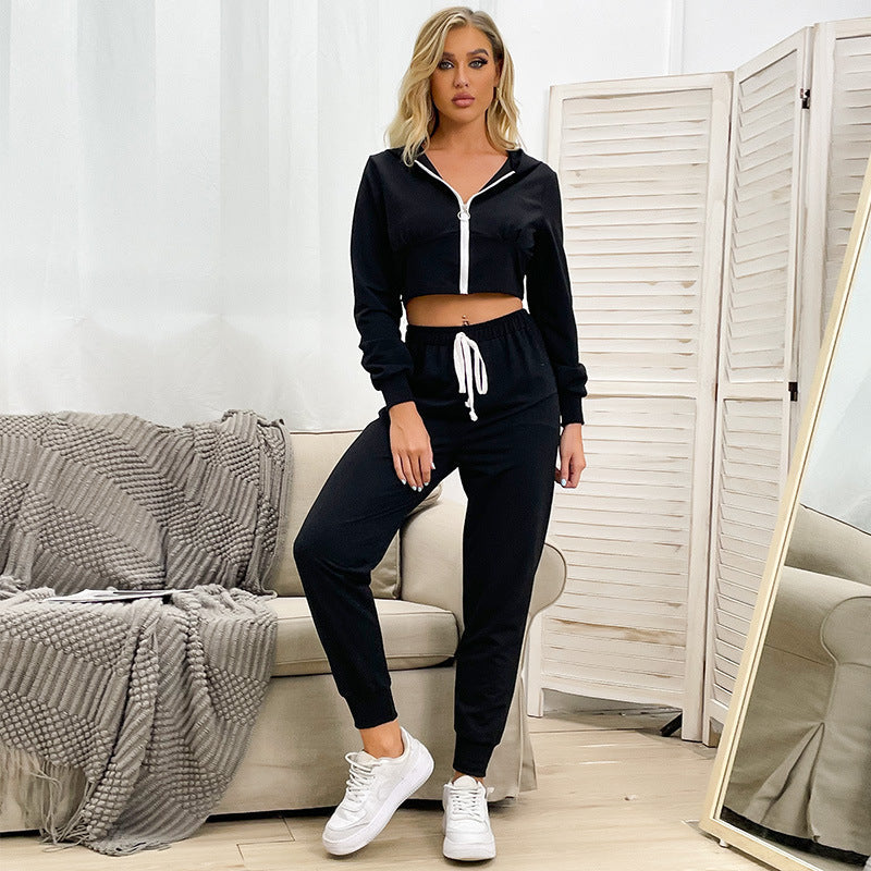 Damen Sportanzug Cropped Hoodie Elastischer Bund Norvielle