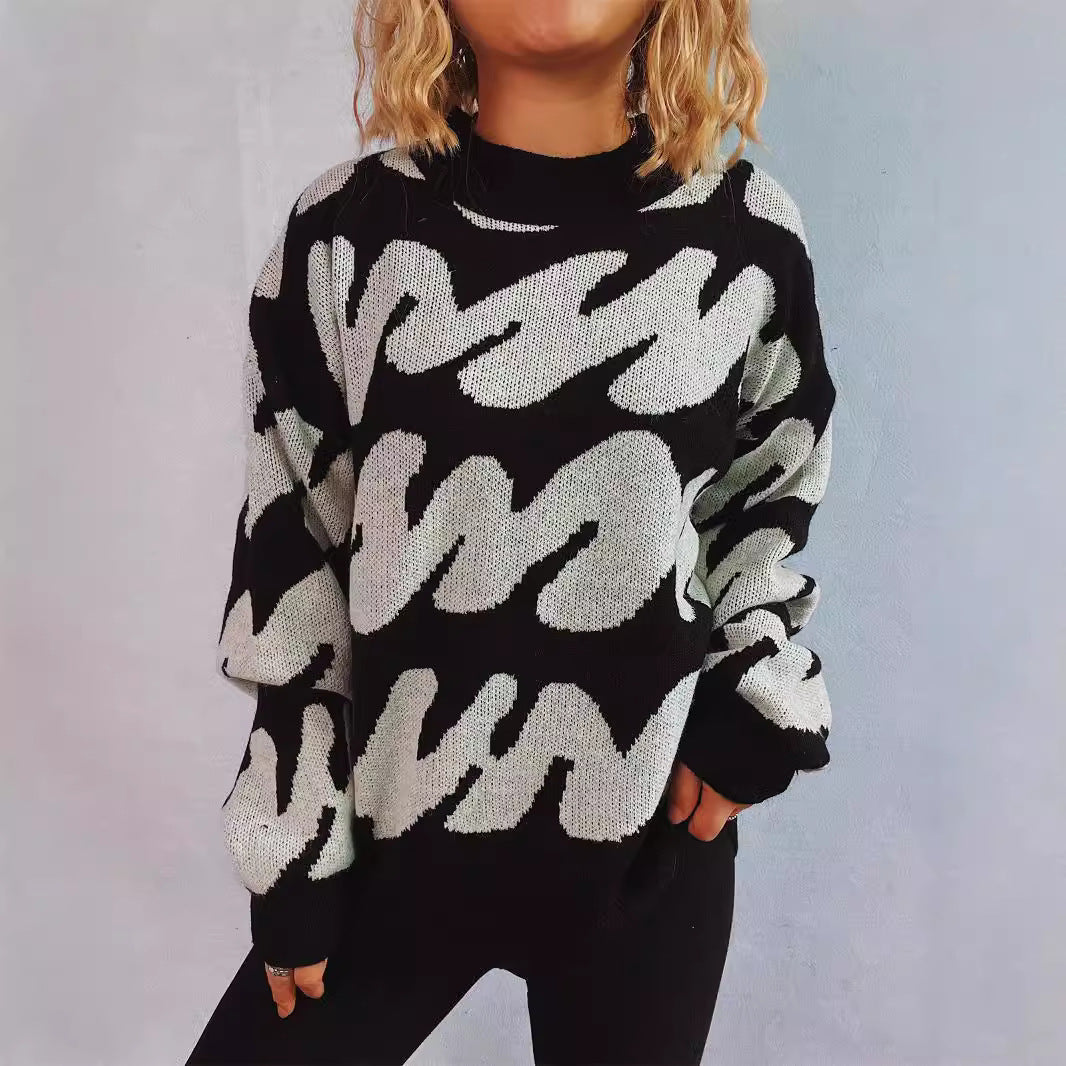 Damen Oversized Strickpullover Auffälliges Muster Norvielle