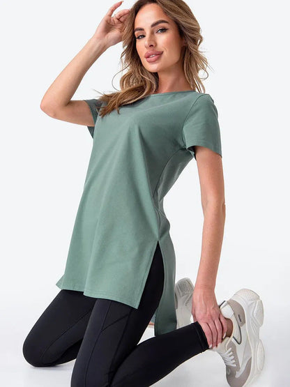 Damen Longline T-Shirt mit Schlitzen Hochwertig Bequem Weiß