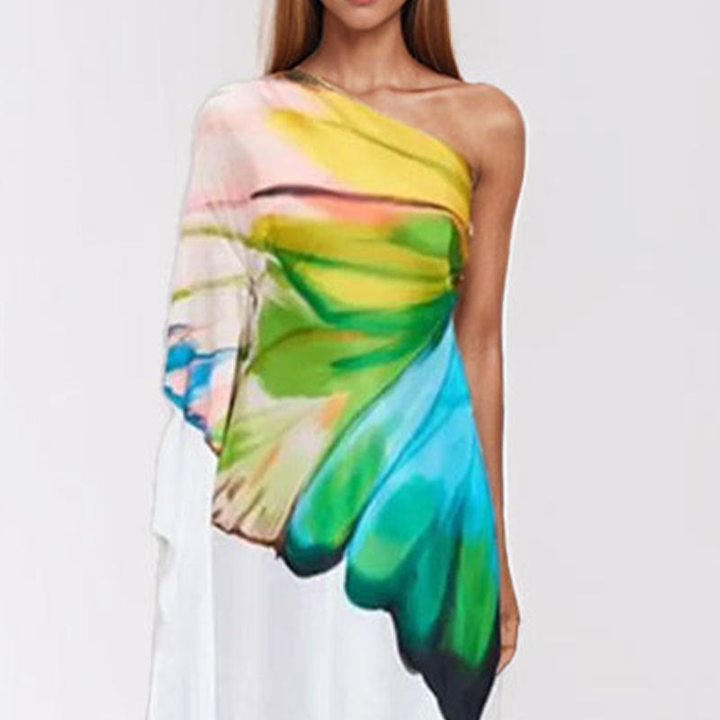 Damen Maxikleid Asymmetrisch Farbverlauf