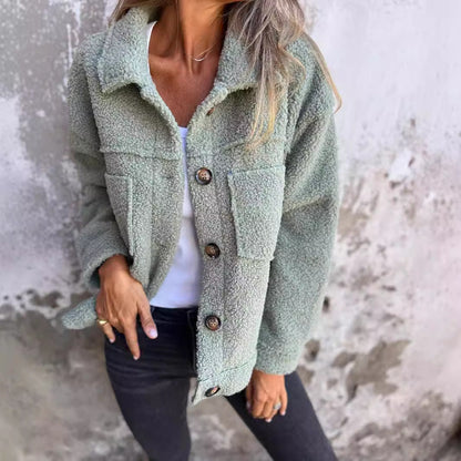 Damen Oversized-Jacke Flauschig mit Taschen und Knöpfen Norvielle