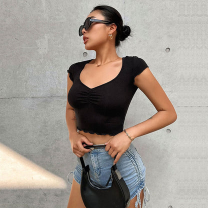Damen Cropped- Elastisch V-Ausschnitt Norvielle