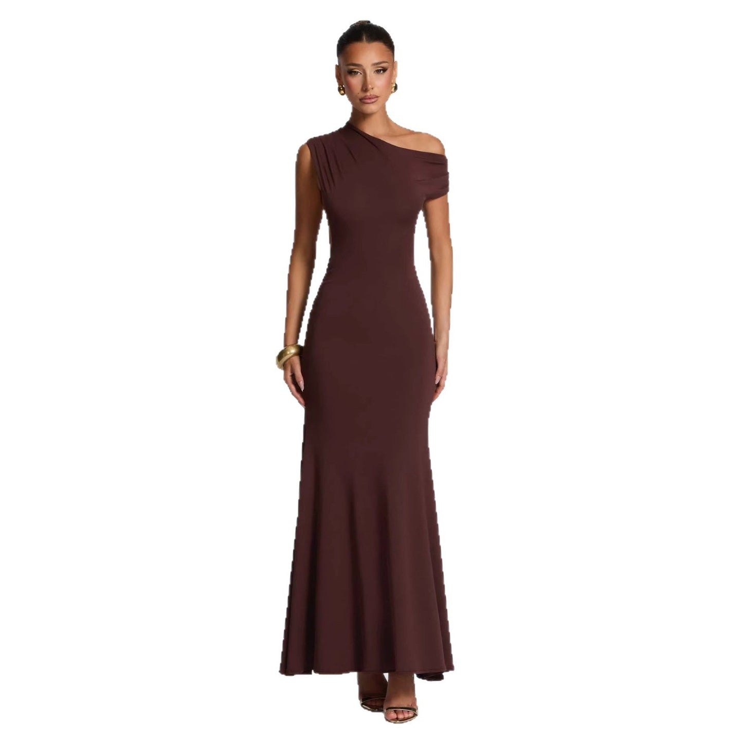 Damen Maxikleid Asymmetrisch Schulterfrei Norvielle