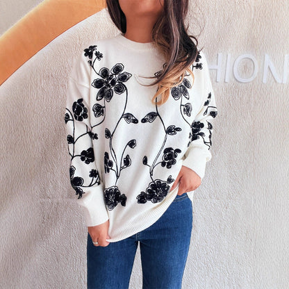 Damen Oversized Pullover Florales Design Norvielle