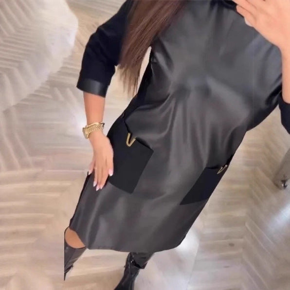Damen Lederkleid mit Reißverschlusstaschen