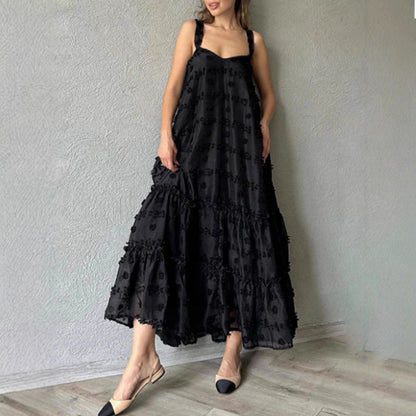 Damen Maxikleid mit Rüschen und Blumenapplikationen